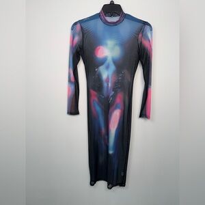 Black blue and pink mesh bodycon dress #gothic #punk